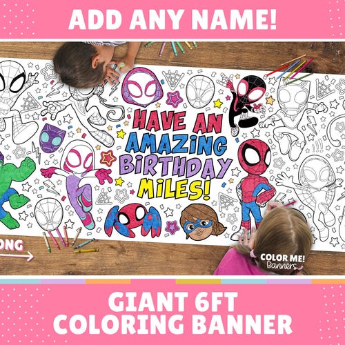 GIGANTE pancarta para colorear de Amazing Friends / Personalizable, 1,8 metros de largo / 76 x 183 cm / Enorme mantel para colorear