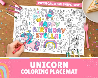 Unicorn Princess Custom Coloring Placemat | 11" x 17" inches | Personalized Coloring Sheet | Physical Item