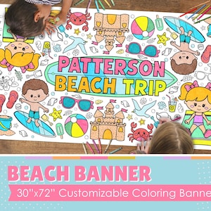 GIANT Summer Beach Coloring Banner | Paper Tablecloth | Summer Party Decorations | 30&quot; x 72&quot; inches