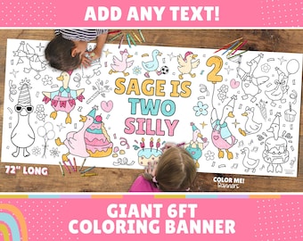 Two Silly - Goose Coloring Banner | Kids Party Activity (30" x 72") for 2nd Birthday