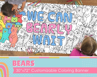 GIANT Bears Coloring Banner | Coloring Poster | School Activity | Kids Coloring Activity | Coloring Tablecloth | 30" x 72" inches