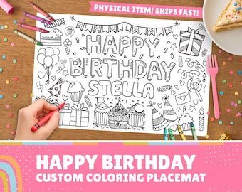 Happy Birthday Custom Coloring Placemat | 11" x 17" inches | Personalized Coloring Sheet | Physical Item