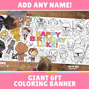 Giant Space Wars Characters Birthday Poster Coloring Banner | 6 Feet Long | 30" x 72" inches | Huge Table Covering to Color CUSTOMIZABLE