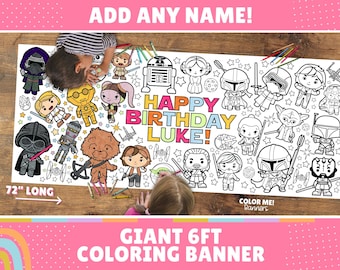 Giant Space Wars Characters Birthday Poster Coloring Banner | 6 Feet Long | 30&quot; x 72&quot; inches | Huge Table Covering to Color CUSTOMIZABLE