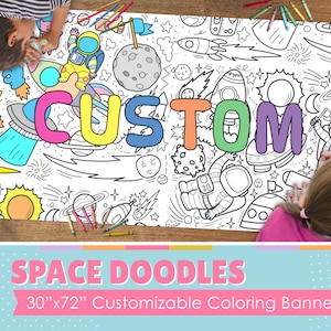Banner o póster para colorear del espacio GIGANTE / Mantel espacial personalizable para fiestas / 30" x 72" pulgadas