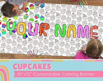 GIANT Cupcake Coloring Banner | Coloring Poster | School Activity | Kids Coloring Activity | Coloring Tablecloth | 30" x 72" inches