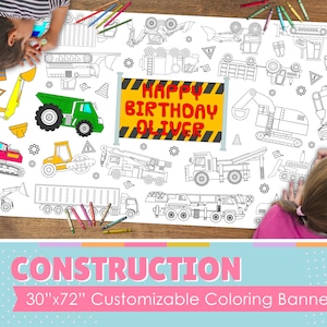 GIANT Construction Coloring Banner | Coloring Poster | School Activity | Kids Coloring Activity | Coloring Tablecloth | 30&quot; x 72&quot; inches