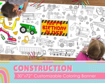 GIANT Construction Coloring Banner | Coloring Poster | School Activity | Kids Coloring Activity | Coloring Tablecloth | 30" x 72" inches