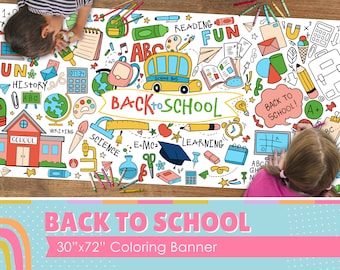 GIANT Back to School Coloring Banner  | Coloring Poster | School Activity | Kids Coloring Activity | Coloring Tablecloth | 30" x 72" inches