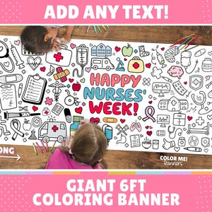 GIANT Nurse Doodles Coloring Banner | Customizable 6 Feet Long | 30" x 72" inches | Huge Table Covering to Color