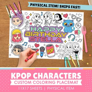 KPop Characters Custom Coloring Placemat | 11&quot; x 17&quot; inches | Personalized Coloring Sheet | Physical Item
