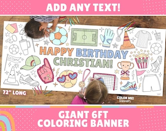 Customizable Soccer Birthday Coloring Banner | Giant 6 ft
