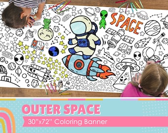 GIANT Outer Space Coloring Banner | 6 Feet Long | 30&quot; x 72&quot; inches | Huge Table Covering to Color