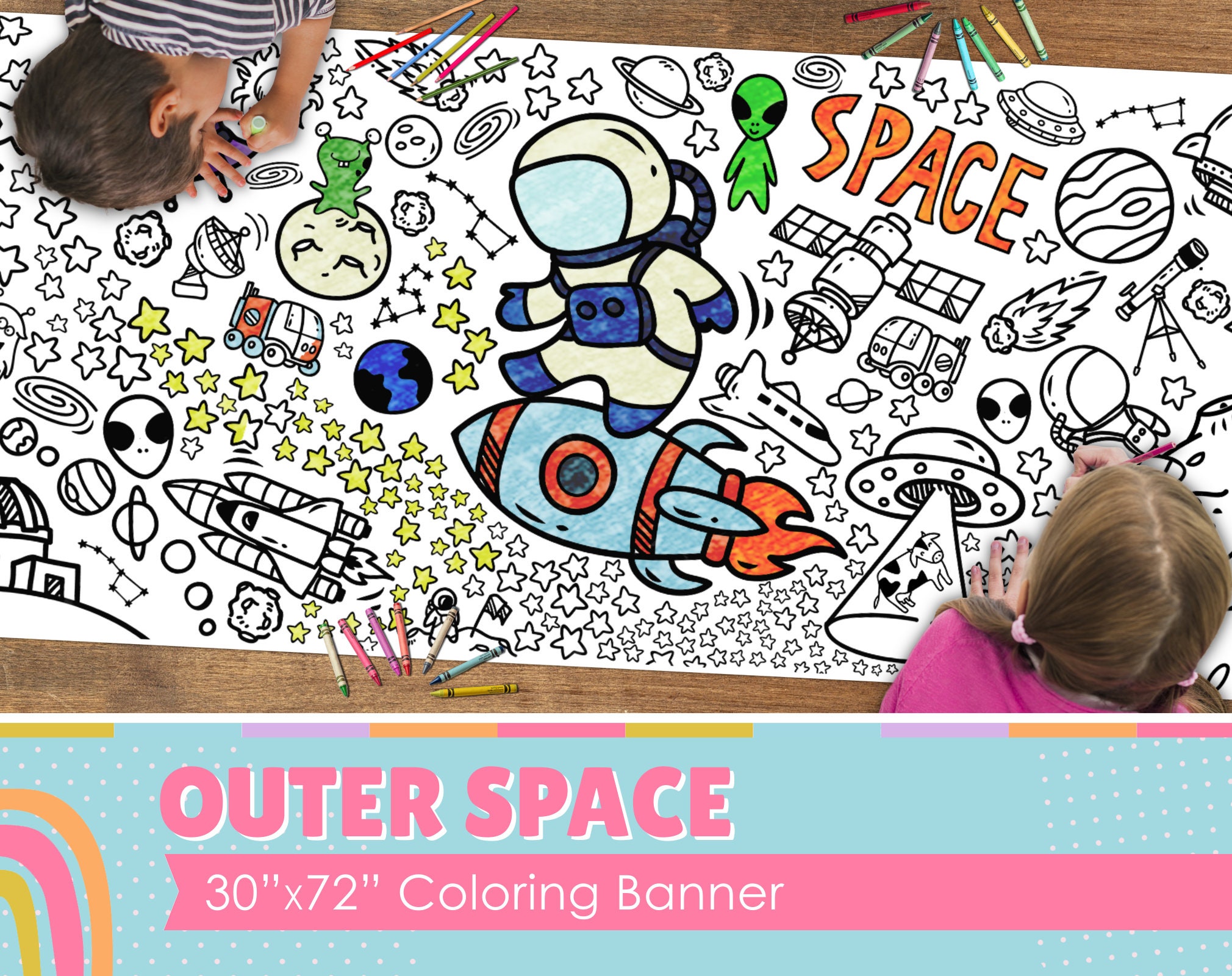 Mantel Para Colorear Espacial Para Niños - Poster Gigante De Temática Espacial, Ideal Para Manualidades, Fiestas Y Actividades En Clase