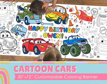 Giant Cartoon Cars Coloring Banner: 6-Foot Kids' Table Activity