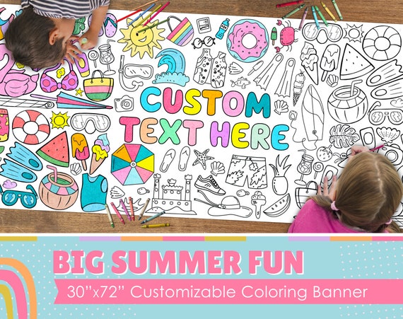 GIANT Big Summer Fun | Coloring Poster | School Activity | Kids Coloring Activity | Coloring Tablecloth | 30" x 72" inches