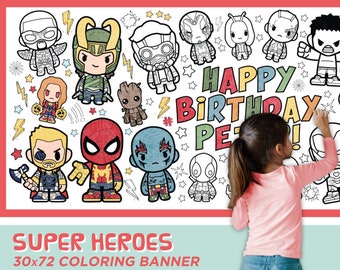 Giant CUSTOMIZABLE "Super Heroes" Coloring Banner | 6 Feet Long | 30" x 72" inches | Huge Table Covering to Color