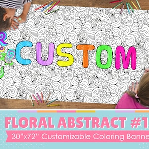 GIANT Floral Coloring Banner | 6 Feet Long | Paper Tablecloth Covering to Color | Adult Coloring | 30&quot; x 72&quot; inches
