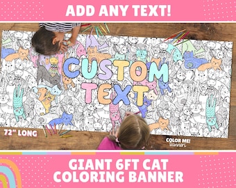 GIANT Cat Doodle Banner Poster | 6 Feet Long | 30" x 72" inches | Huge Tablecloth Covering to Color for Birthdays