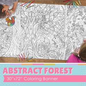 Estandarte para colorear de escena del bosque GIGANTE / Póster para colorear / Actividad escolar / Actividad para colorear para niños / Mantel para colorear / 30" x 72" pulgadas