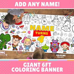 GIANT Toy Characters Coloring Banner | 6 Feet Long | 30" x 72" inches | Huge Table Covering to Color