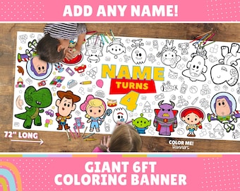 GIANT Toy Characters Coloring Banner | 6 Feet Long | 30" x 72" inches | Huge Table Covering to Color