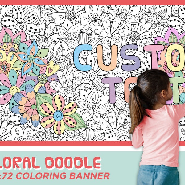 Floral Coloring Page Banner #2 with Custom Name