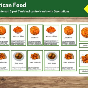 Cibo africano Montessori 3-Part Cards / Cibo dell'Africa / Geografia per bambini