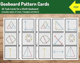 Geoboard Pattern Cards | 36 Task Cards for 10 x 10 Geoboard | Maths Activity