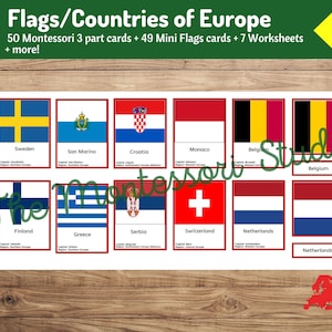 Banderas de Europa / Geografía Montessori / Países y capitales de Europa