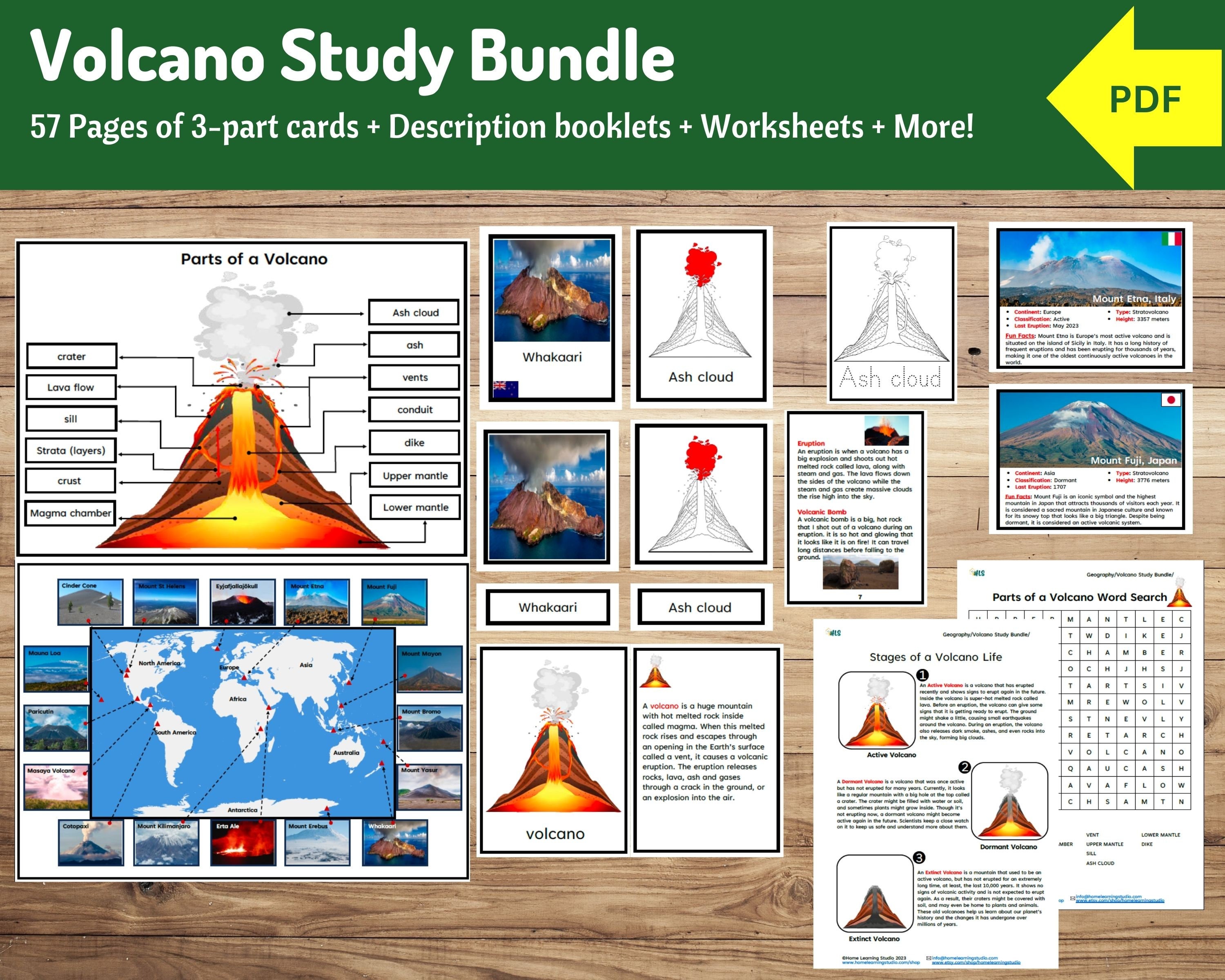 Montessori Volcano Study Mega Bundle | 16 Volcanoes | 57 Pages of