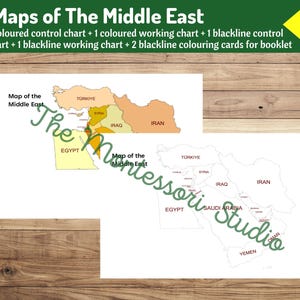 Landkarten vom Nahen Osten Montessori Geographie - Coloriert und Blackline