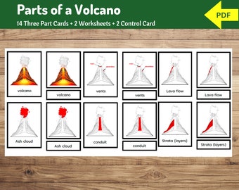 Delen van een vulkaan | 14 pagina's met 3-delige kaarten + werkbladen | Leer meer over vulkanen | Primaire aardwetenschappen
