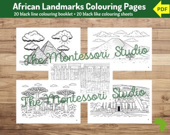 African Landmarks Montessori Colouring Pages – Printable Geography Set