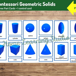 Tarjetas de sólidos geométricos Montessori / 11 formas geométricas / Matemáticas para niños