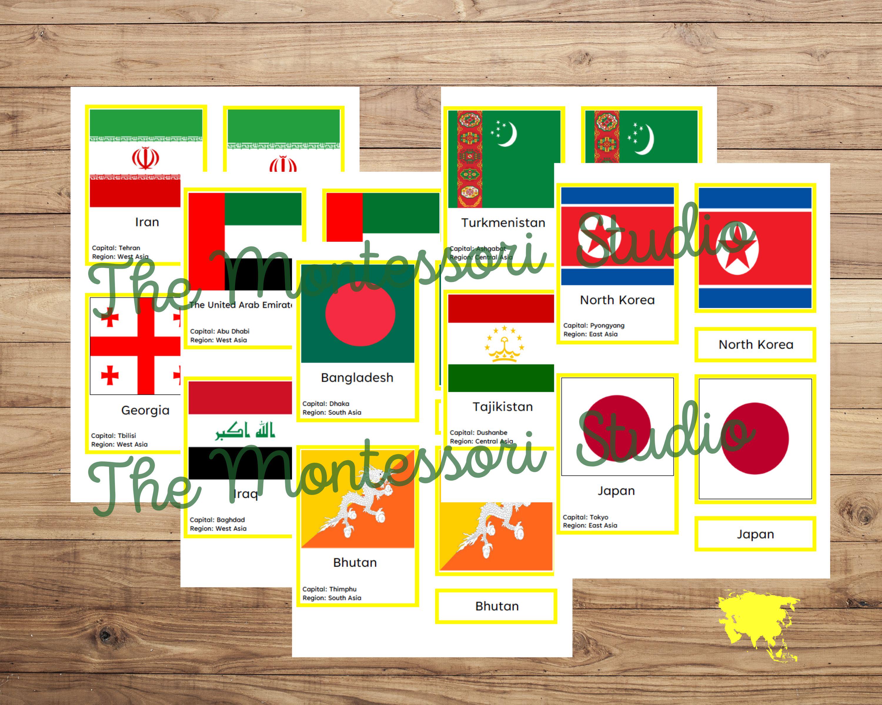 Flags of Asia | Montessori Geography | Asian Countries and Capitals - Etsy