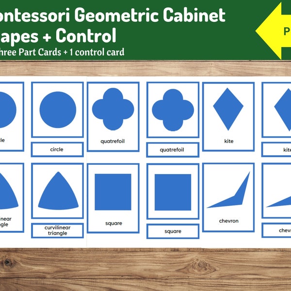 Montessori Geometric Cabinet Shapes | 26 Three Part Cards + 1 Control Card | Geometry for primary and home education