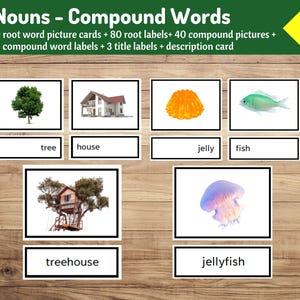 Parole composte Montessori: 80 carte radice + 40 etichette di parole composte