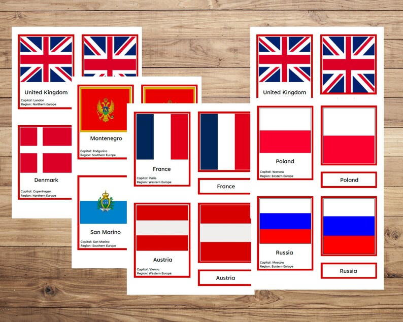 Flags of Europe 44 Montessori Three Part Cards 44 Mini Flags 7