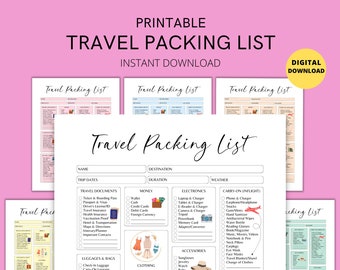 Printable Travel Checklist Packing List Printable - Etsy