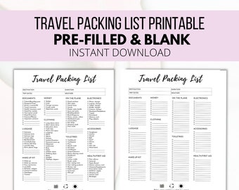 Travel Packing List Printable: Pre-filled & Blank (Digital Download)