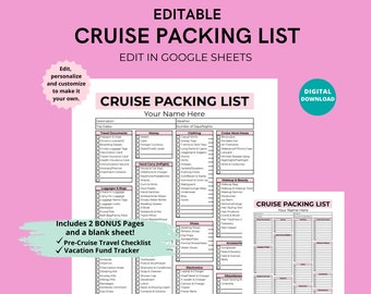 Editable Packing List Cruise Packing List Cruise Travel Checklist Travel Packing List Template Wedding Honeymoon Travel Agents