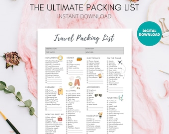 Lista de equipaje para viajes: Planificador de vacaciones (Descarga digital)