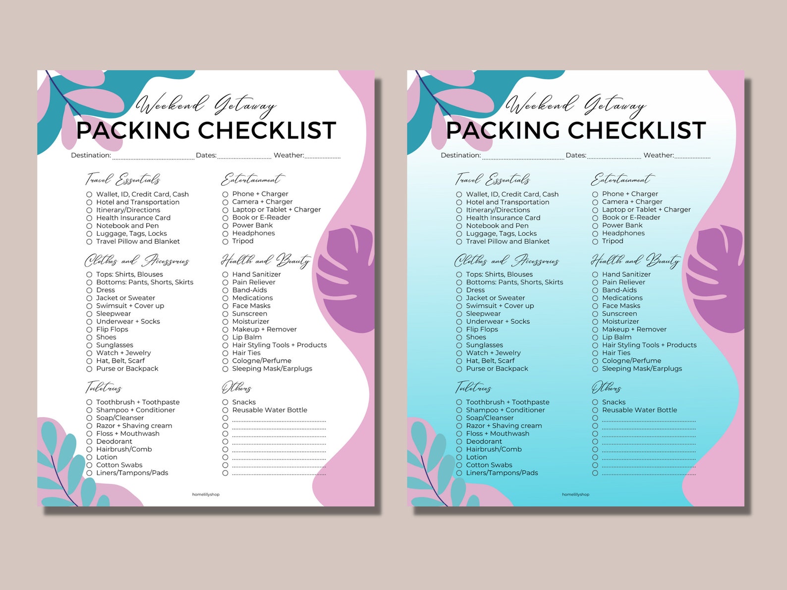 Packing List Printable Travel Packing Checklist Weekend Getaway Trip ...