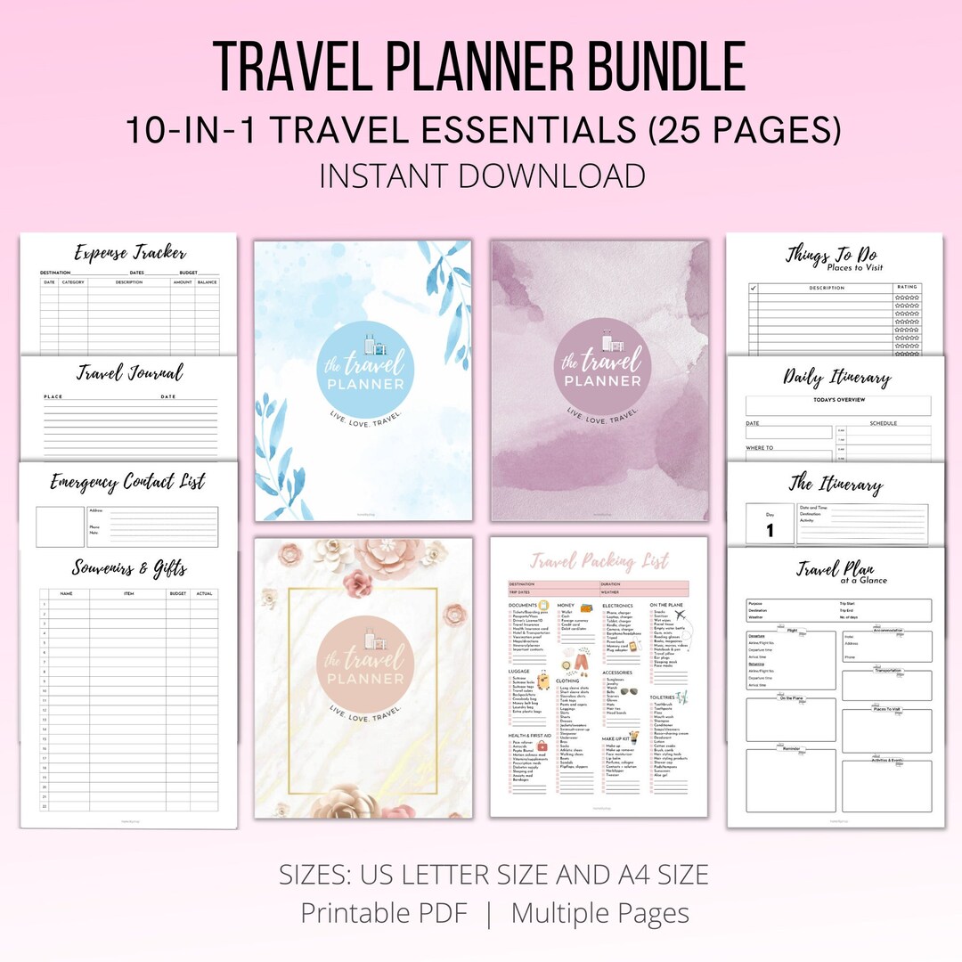 Travel Planner Printable Bundle: Packing List & Itinerary (PDF) - Etsy