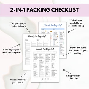 Travel Packing List Printable: Pre-filled & Blank (Digital Download) image 3