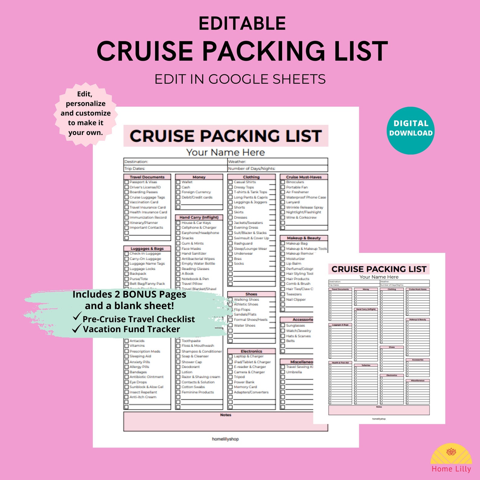 Editable Packing List Cruise Packing List Cruise Travel Checklist