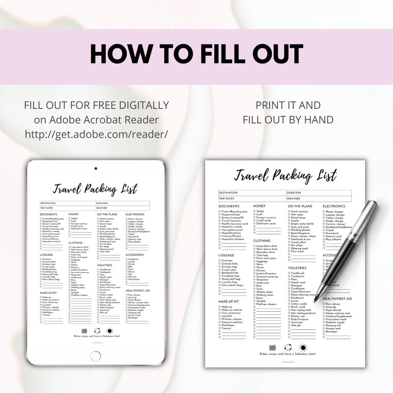 Travel Packing List Printable: Pre-filled & Blank (Digital Download) image 4