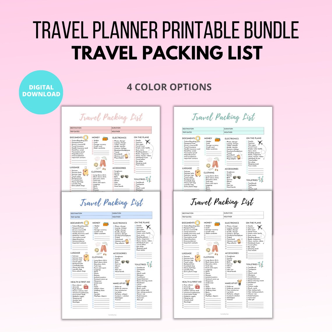 Travel Planner Printable Bundle: Packing List & Itinerary (PDF) - Etsy
