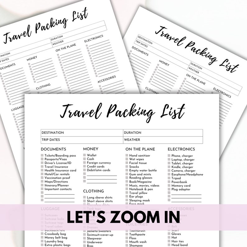 Travel Packing List Printable: Pre-filled & Blank (Digital Download) image 6